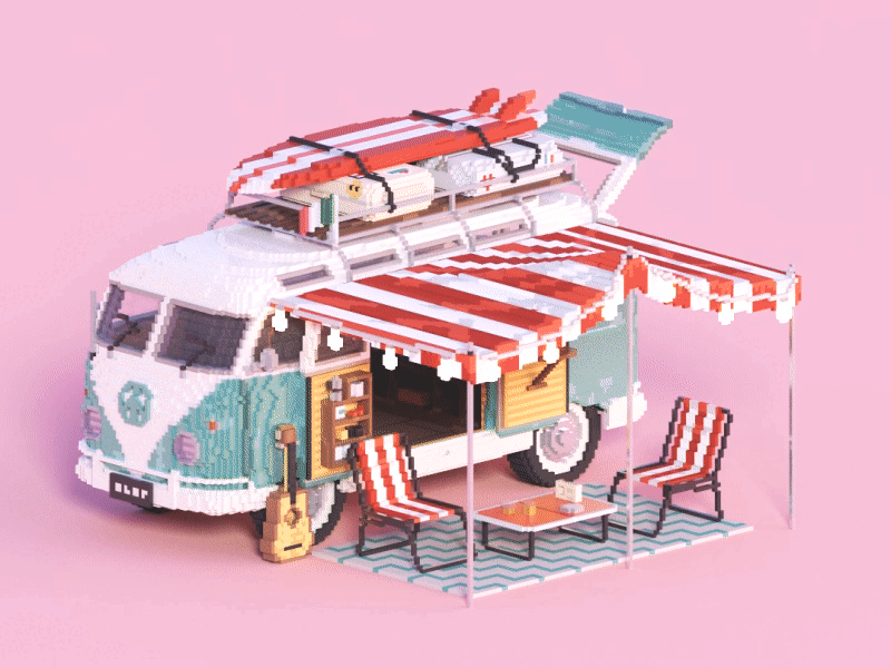 Van Life 360 3d animation art hippie magicavoxel miniature pink turntable van volkswagen voxel