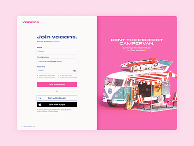 Sign up page - Daily UI #001 camper dailyui design log in pink sign up ui van