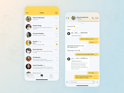 Direct Messaging - Daily UI #013 app audio chat daily ui design direct message messaging minimal transcript transcription ui voice yellow