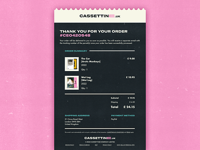 Email Receipt - Daily UI #017 daily ui design detail ecommerce email mail music order receipt shipping shop summary ui