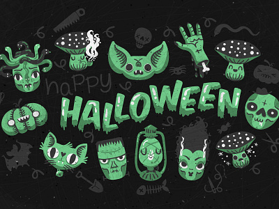 Happy Halloween 2014 bat cat halloween hand illustration lantern pumpkin skull