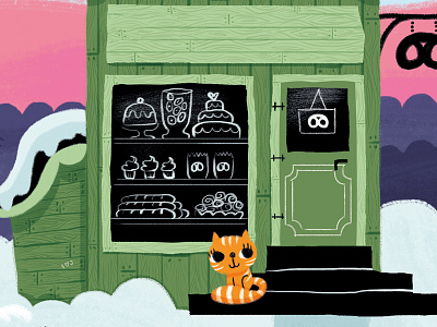 Bakery and Cat bakery cake cat house illustration