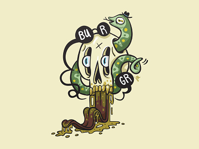 Skull BURGR illustration puke skull snake