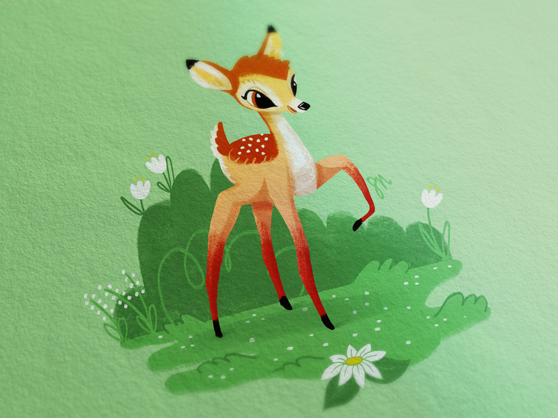 Bambi 1 green cute bambi illustration