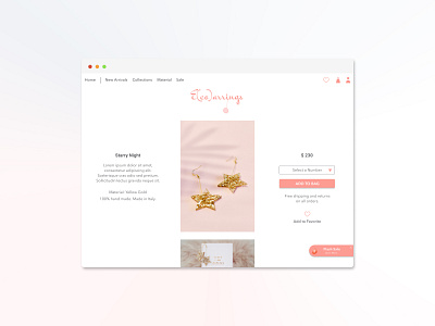 Daily UI #012 - E - Commerce Shop (Single Item) branding color dailyui design earring ecommerce minimal pink ui visual design web design