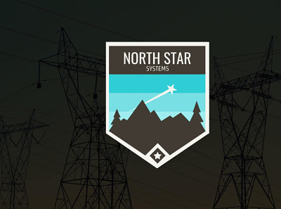 North Star Electric Systems Logo badge badge logo electric electricity logo mountains star trees