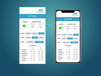 Settings air conditioner air conditioning daily ui dailyui dailyui 007 mobile schedule settings temperature