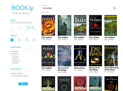 Search books bookshelf daily ui dailyui dailyuichallenge filter hobbit search search engine search results tolkien