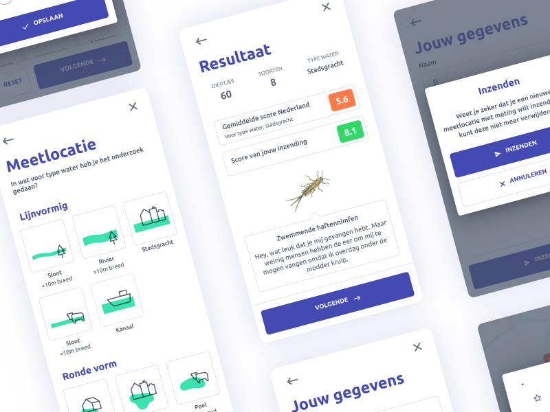 Waterdiertjes.nl - UI/X design datavisualization interactive map mapviewer gis figma vector icon ui uixdesign ux uix responsive webapp citizen science