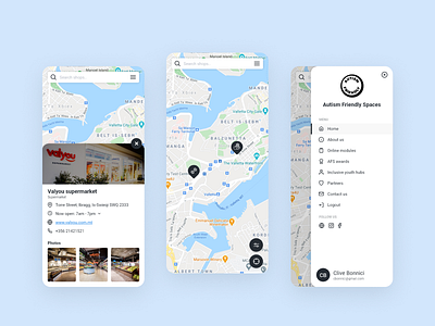 Autism Friendly Spaces app autism branding design map slideout ui ui design web website