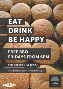 BBQ poster for The Peacock - Liverpool a3 bar bbq burger drink food poster print pub