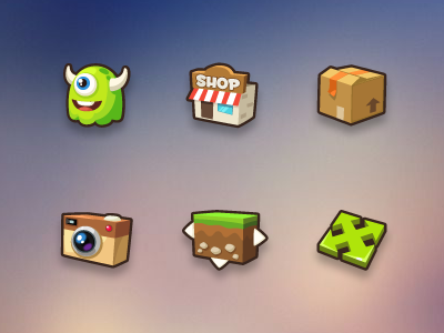 monster game icons box camera game ground icon illustration monster shop ui