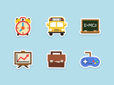 icons bus clock color emoji flat game icon meet school ui work