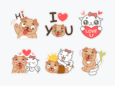 pug and cat cat couple emoji love pink pug red