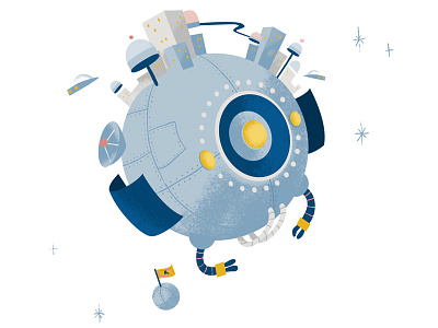 Nounous dans l'espace illustration planet robot space