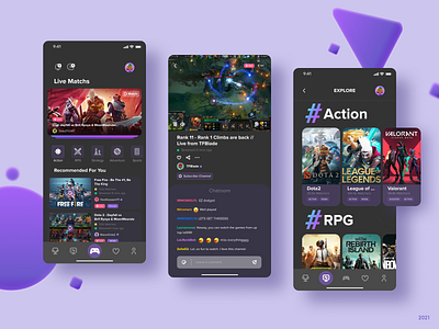 Live Game Streaming App app dark mode game livestream ui ux