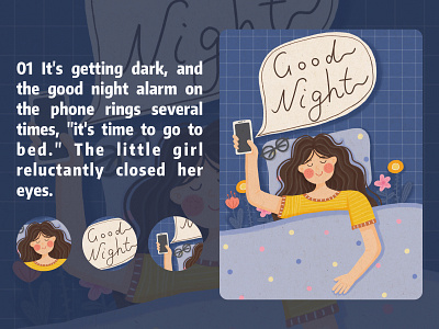 good night story girl goodnight illustration phone sleep