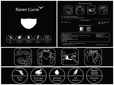 Raven Curve Mask Packaging Design black branding design icon illustration logo mask packaging pinterest raven curve rawclip studio swati goyal vector