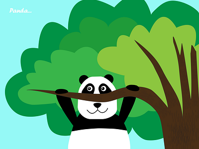 Cute panda playing on tree