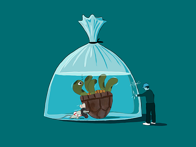 Tortoise in a bag design fresco illustration procreate