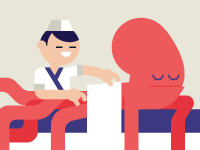 Massaging octopus characters illustration infographic