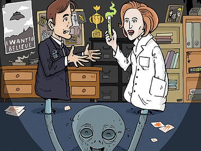 the truth is in there. alien drawing illustration mulder scully sketch x files