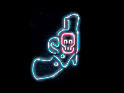 neon gun 80s bar disco gun illustration neon restaurant sign