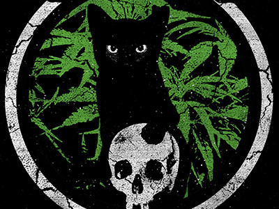 bone worship cat green horror illustration skull