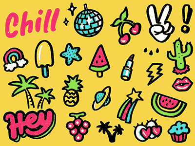 summer set 80s chill doodle drawing hippie icon illustration pattern sketch summer vintage