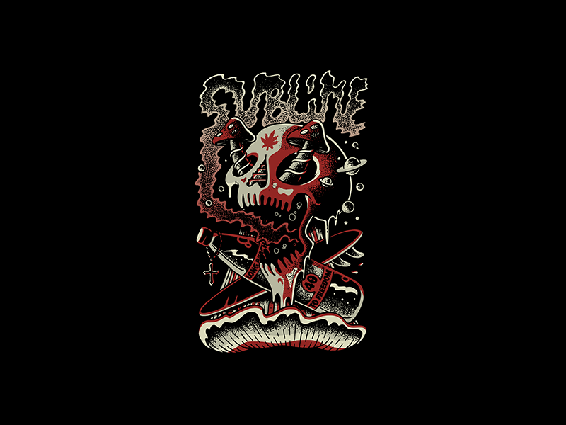 drippy surf skull sublime illustration