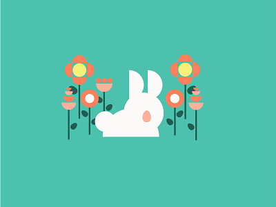 Hop hop bunny clean design easter flowers geometric illustration kansas city rabbit teal vector