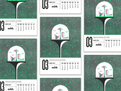2020 Vision Calendar - March calendar design future green illustration jetsons kansas city pink retro retrofuturism riso risograph space spaceage typography vector