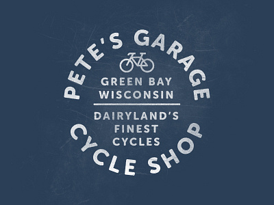 Pete's Garage badge bike blue branding cycle cycling design garage green bay logo texture typography vector vintage wisconsin