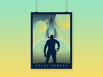 Space Cowboy cowboy gradient kansas city planets poster rocket space spaceship teal vector yellow