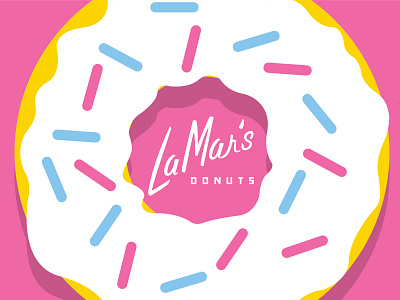 Lamars Donuts blue branding design donut doughnut illustration kansas city lettering logo logomark pink script sprinkles typography vector vintage