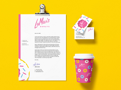 Lamar's Donuts branding business card coffee cup design donuts illustration kansas city logo mockup stationary vector