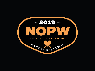 NOPW Badge automotive autoshow badge branding car show cars charity design kansas city logo orange race track speedway typography vector