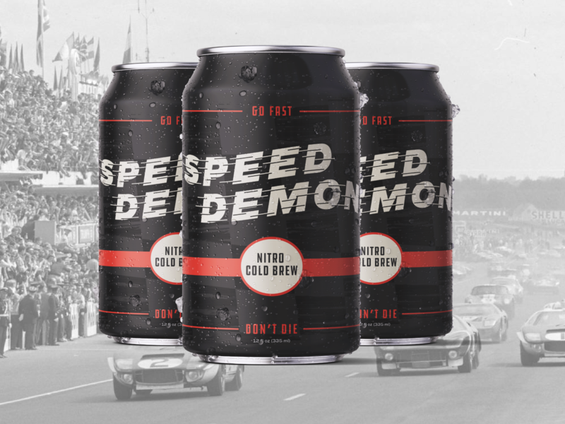 Speed Demon Cold Brew (Weekly Warm-Up #19) automotive branding can cars coffee cold brew design kansas city label logo orange packaging racing texture typography vector vintage weekly warm up