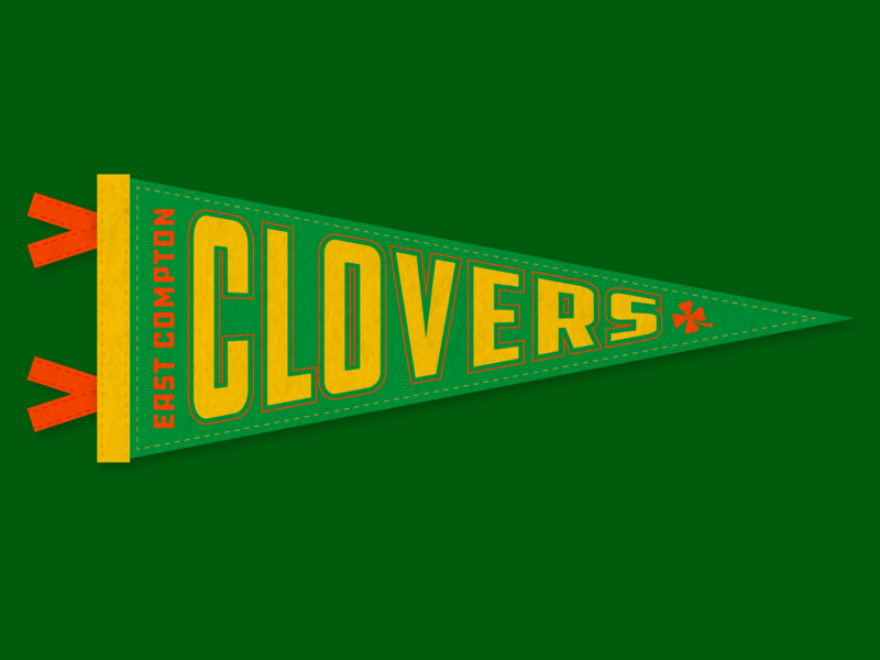 East Compton Clovers (Weekly Warm-up #21) badge branding bring it on clovers design east compton green kansas city orange pennant texture typography vector weekly warm up yellow