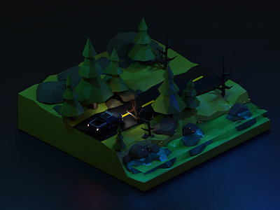 Forest Road - New Scene [NIGHT] b3d blender3d diorama dribbblenepal isometric low ply art nepal nepal 3d illustrator stylustechnology