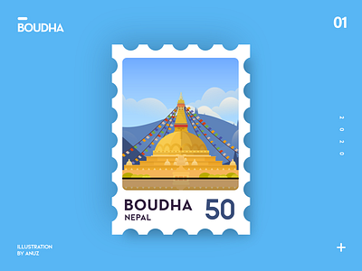 Boudha [Nepal] Stamp ancient temple flatdesign illustration nepal stamp design stylustechnology