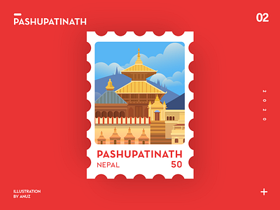 Pashupatinath [Nepal] Stamp flat design flat illustration flat illustrator hinduism nepal nepal design nepal temple pagoda stylustechnology