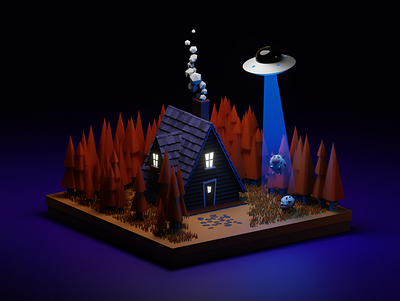 Autumn Cabin [Low Poly] - Night autumn cabin b3d blender3d diorama illustration isometric low ply nepal stylustechnology