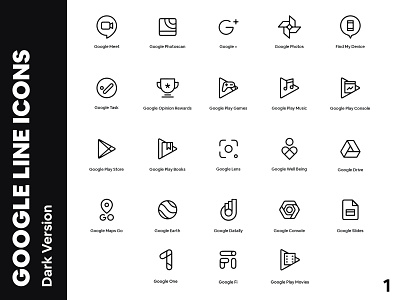 Google Application Line Icon - 1 (Dark Version) dark darkicons design flat icon illustration lineicons vector