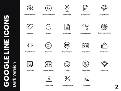 Google Application Line Icon - 2 (Dark Version) dark darkicons design flat icon illustration lineicons vector