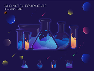 Chemistry Equipment Illustrations adobe illustrator chemistry design gradients illustration vector