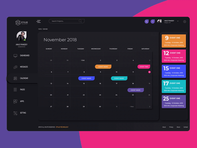 Calendar UI Concept animated gif animation dark mode light mode semi flat design stylustechnologu uidesign uiux