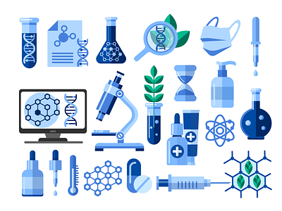 Chemistry Laboratory Equipment biology chemistry equipment experiment flasks flat illustration laboratory medicine pharmacy physics science set tubes vector