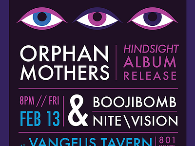 Orphan Mothers Hindsight Release Poster blue eyes gig poster illustration music pink poster purple