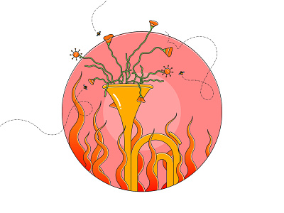 🌼 SUPERBLOOM 🌼 bee bloom fire flame floral flower gradient illustration illustrator instrument music palette pink pop pop art pop music superbloom trumpet vector warm colors